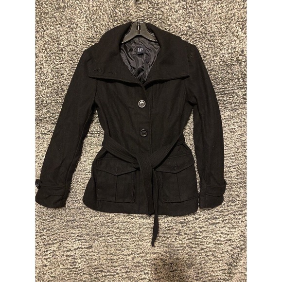 GAP Women XS Jacket Mid Length Belted Button Pockets Mid Length Dark Brown Coat - Picture 1 of 12